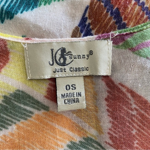 JC Sunny Printed Feather Woven 100% Lightweight Kimono Multicolor Sz One Size - Picture 5 of 7